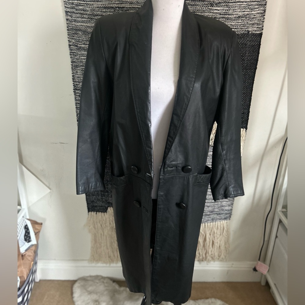 G-III Global Identity Coat Black Leather Double Breasted Pockets Lined Size S